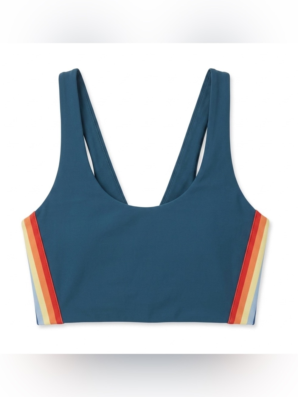 Spiritual Gangster Teal Sports Bra with Rainbow Side Stripes
